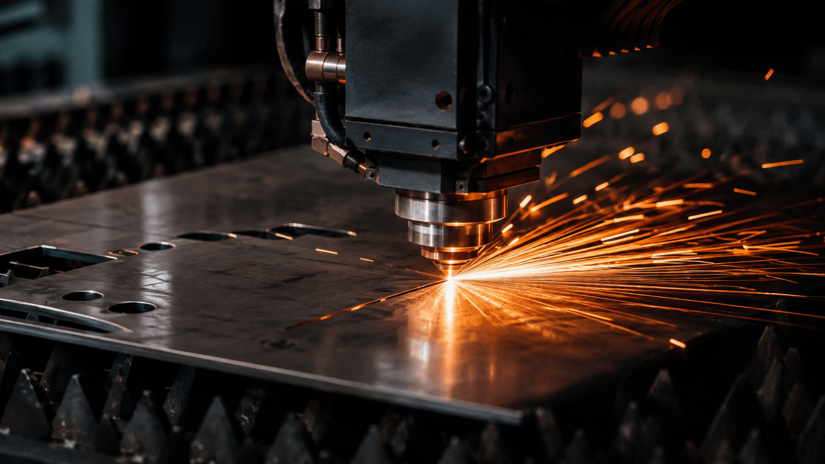 Laser cutting — fiber laser head cutting steel sheet