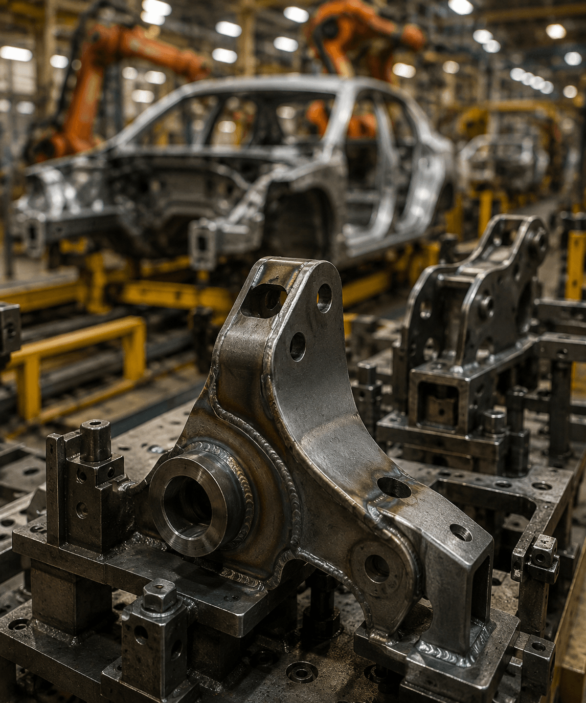 Automotive — fabricated steel bracket on assembly line
